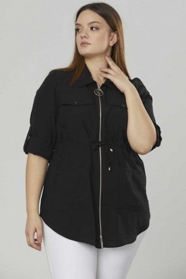 Büyük Beden Önü Fermuarlı Dıştan Cep Ceket