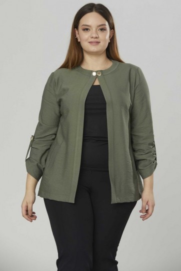 Büyük Beden Kolu Kıvırmalı Sıfır Yaka Ceket