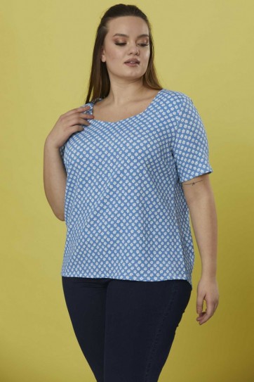 Büyük Beden Kare Yaka Emprime Bluz