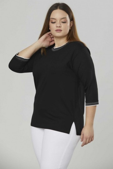 Büyük Beden Ribanalı Truvakar Kol Penye Bluz