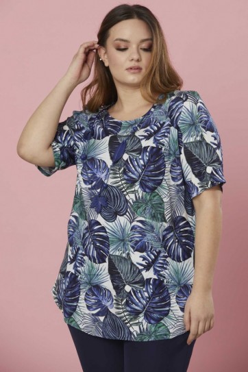 Büyük Beden Palmiyeli Kolyeli Bluz