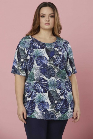 Büyük Beden Palmiyeli Kolyeli Bluz
