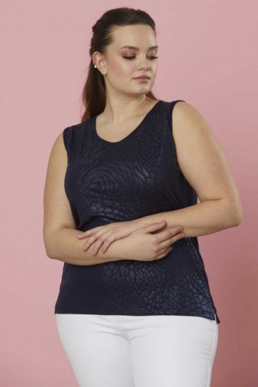 Büyük Beden Önü Leopar Jakarlı Penye Atlet