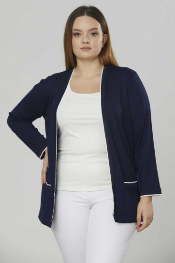 Büyük Beden Şerit Ribanalı Penye Hırka