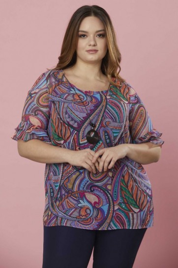 Büyük Beden Kolu Çift Kat Volanlı Bluz