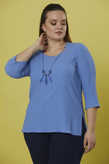 Büyük Beden Kendinden Kolyeli Bluz