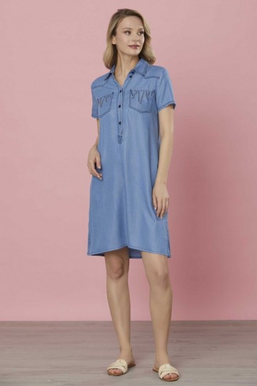 Cepleri Taşlı Yarım Patlı Elbise