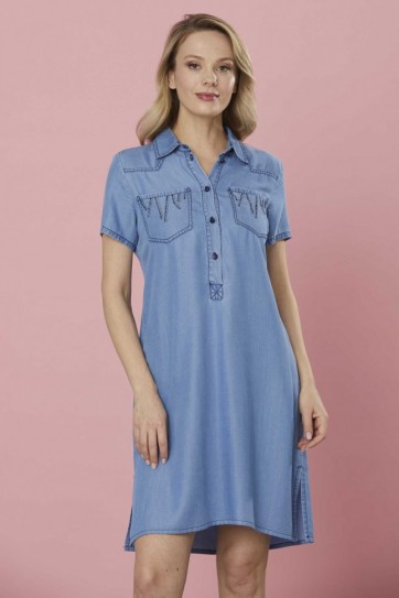 Cepleri Taşlı Yarım Patlı Elbise