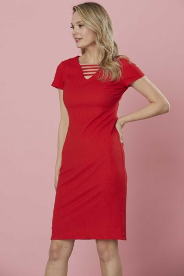 Yakası Biyeli Kısa Kol Elbise