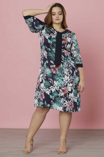 Büyük Beden Yaka Kravatlı Kolu Kombinli Elbise