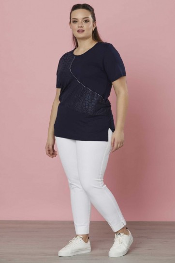 Büyük Beden Leopar Jakarlı Troklu Penye Bluz