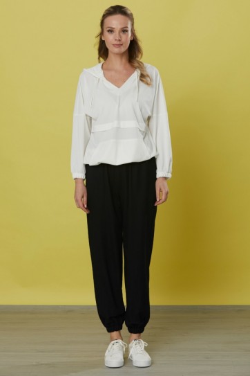 V Yaka Kanguru Cep Bluz