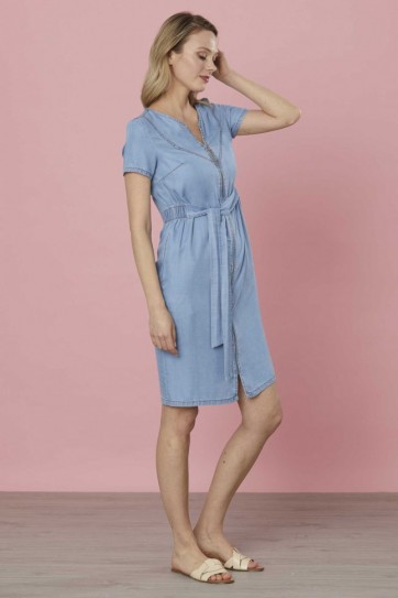 Önü Fermuarlı V Yaka Elbise