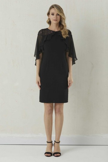 Üstü Dantelli Şifon Pelerin Kombinli Elbise