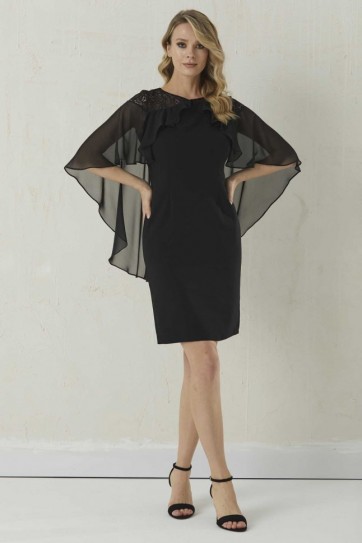 Üstü Dantelli Şifon Pelerin Kombinli Elbise