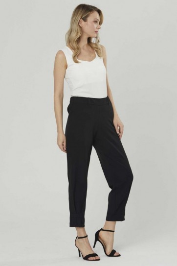 Paçası Plili Bantlı Beli Lastikli Pantolon