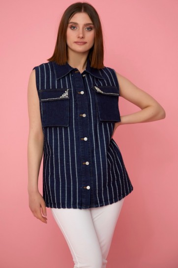 Şömizye Yaka Çizgili Yelek