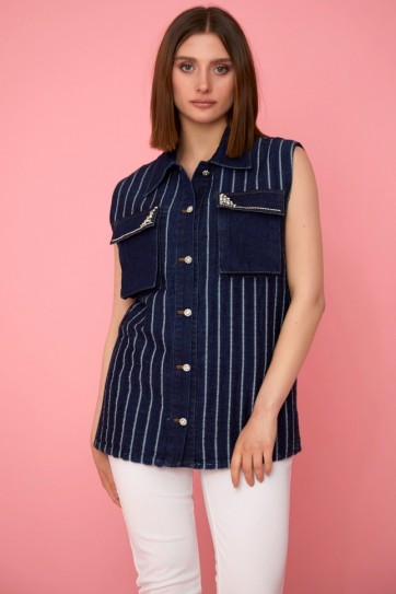 Şömizye Yaka Çizgili Yelek