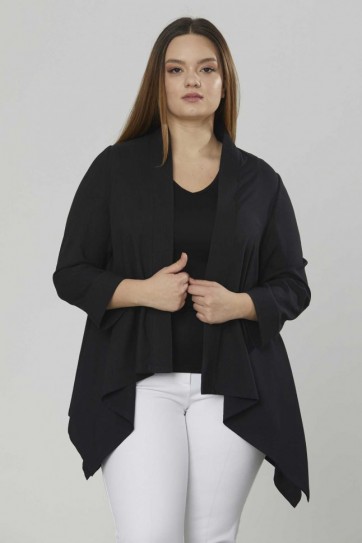 Büyük Beden Önü Dökümlü Nervürlü Ceket