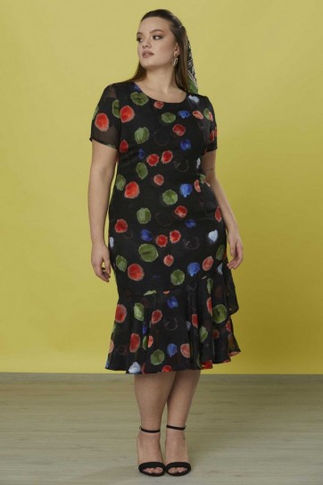 Büyük Beden Etek Ucu Çift Kat Puantiyeli Elbise