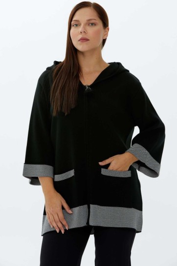 Büyük Beden Kol Ucu ve Cebi Kombinli Triko Hırka