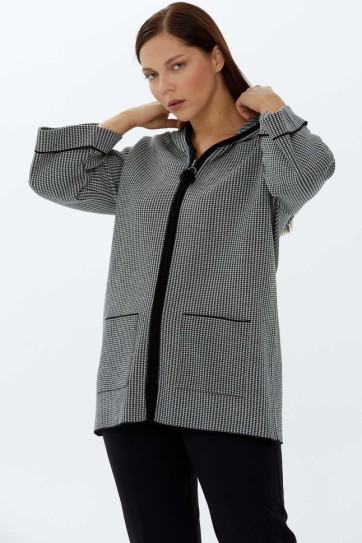 Büyük Beden Kazayağı Desenli Triko Hırka