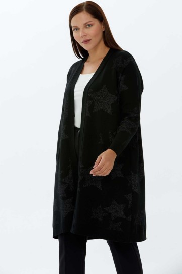 Büyük Beden Yıldız Desenli Triko Hırka