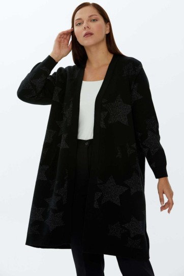 Büyük Beden Yıldız Desenli Triko Hırka