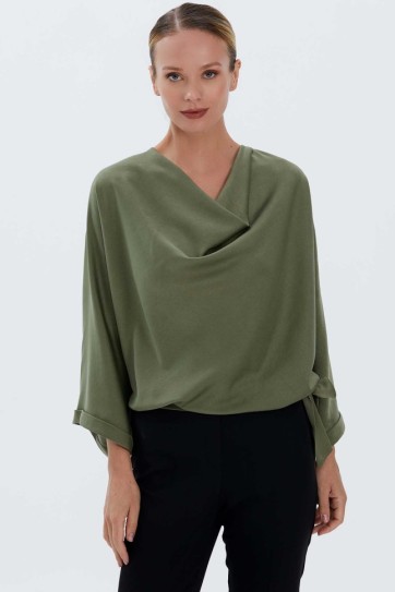 Degaje Yaka Etek Ucu Bağlamalı Bluz