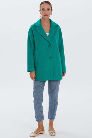 Erkek Yaka Düşük Kol Çift Düğme Kaban