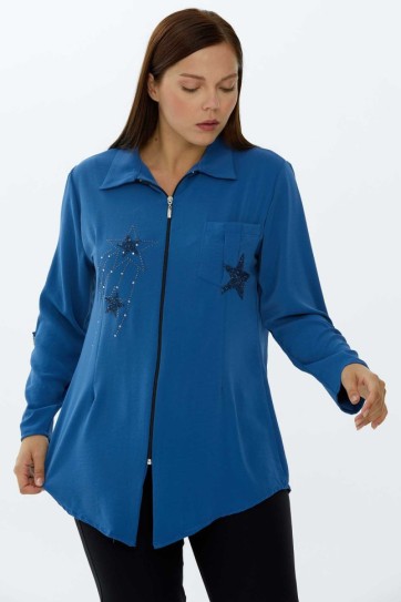 Büyük Beden Önü Taşlı Ceket