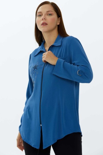 Büyük Beden Önü Taşlı Ceket