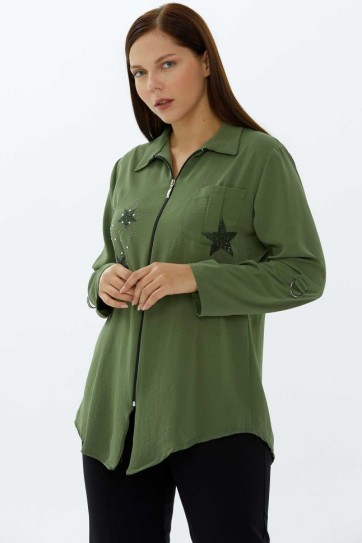 Büyük Beden Önü Taşlı Ceket