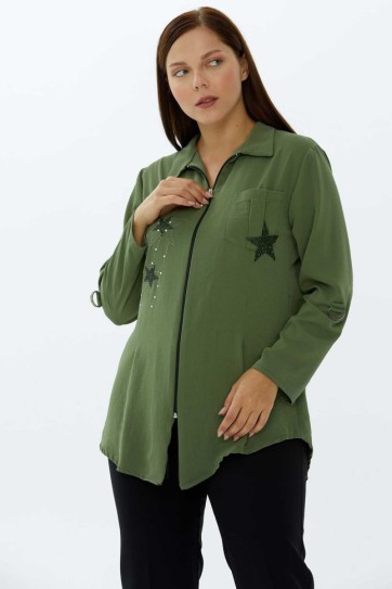 Büyük Beden Önü Taşlı Ceket