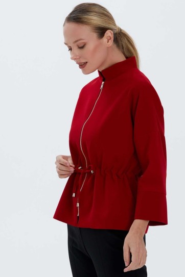 Beli Büzgülü Dik Yaka Ceket