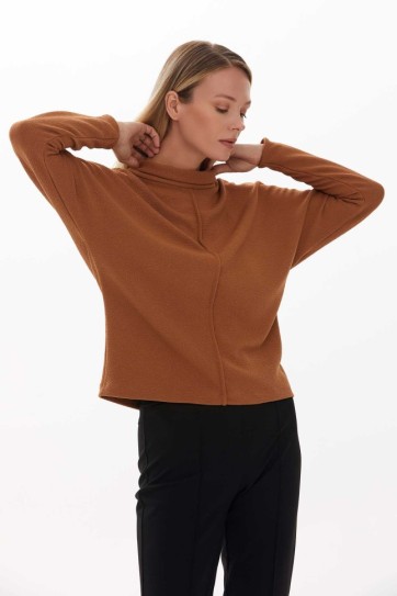 Düşük Kol Dik Yaka Kolu Fermuarlı Bluz