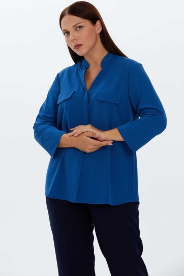 Büyük Beden Hakim Yaka Bluz