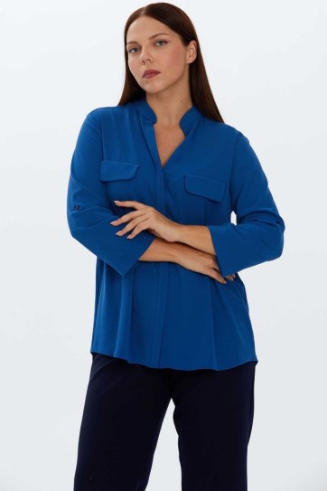 Büyük Beden Hakim Yaka Bluz